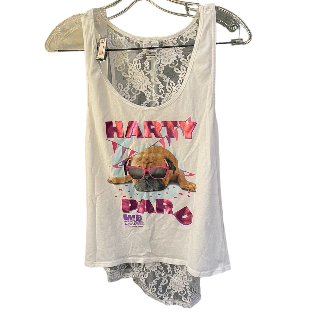 Universal Studios Men In Black Harty Pard Dog Graphic Lace Back Tank size Large - Picture 2 of 12